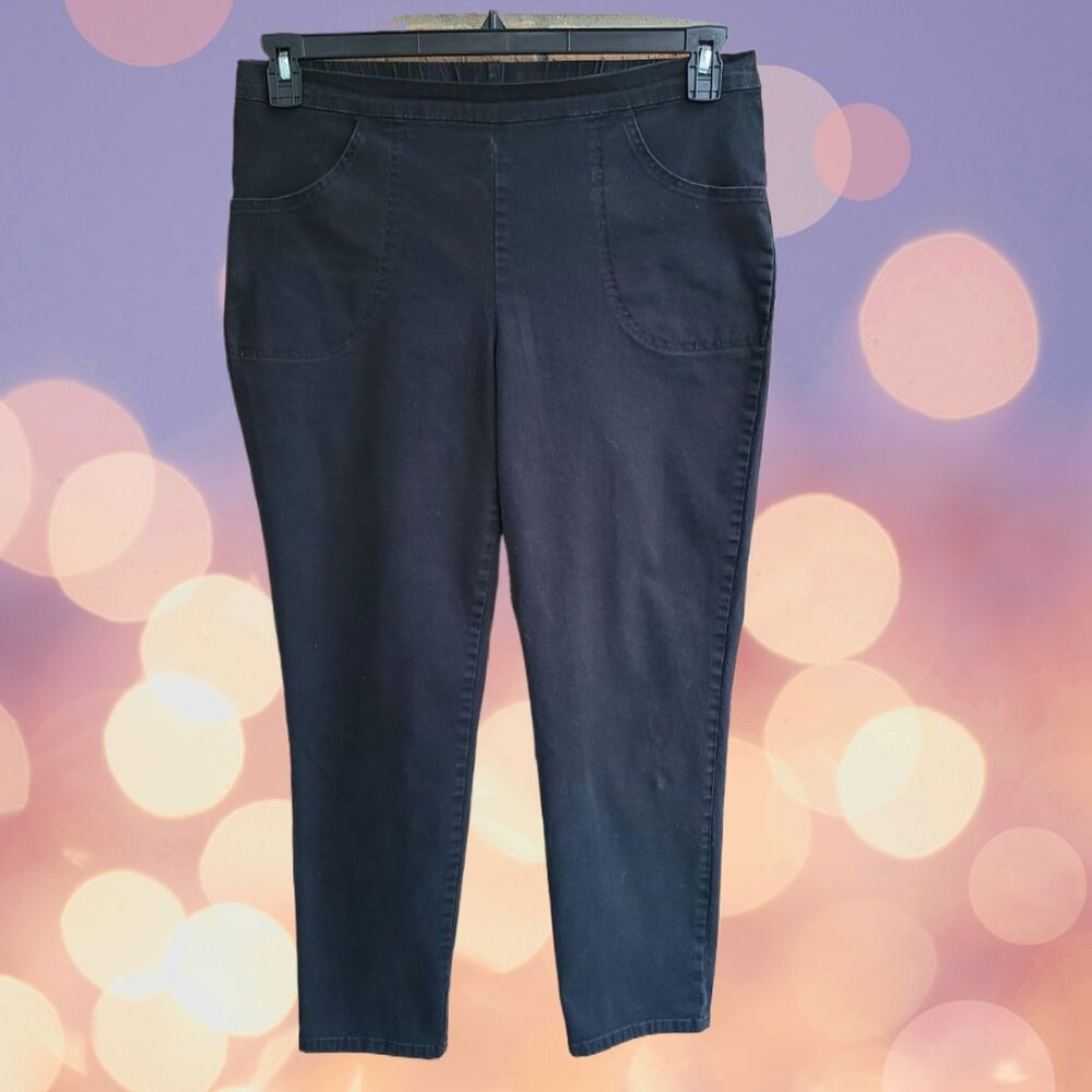 Real Size Womens Ankle Pants Pull On Elastic Waist Black Size L (12-14)